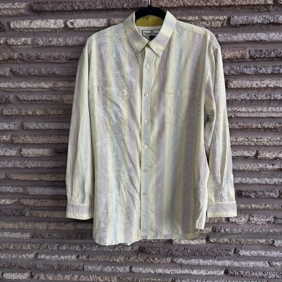 Tommy Bahama Gold 100% Silk Stripe Palm Tree Motif Long Sleeve Shirt Size L - Picture 13 of 13